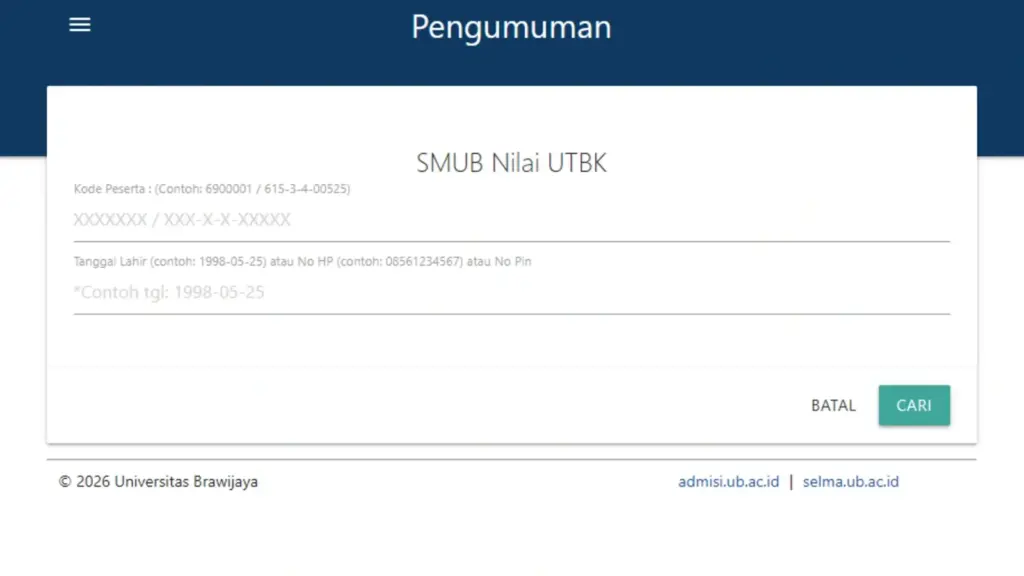 Hasil Seleksi SMUB Nilai UTBK 2026
