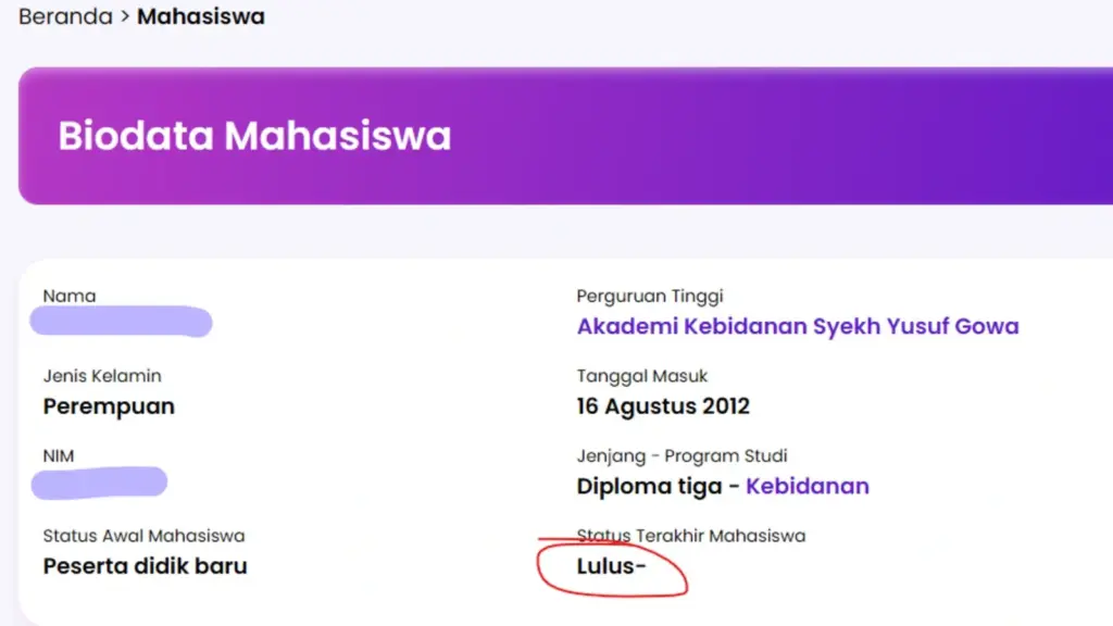 Status Kelulusan Mahasiswa Sudah Lulus
